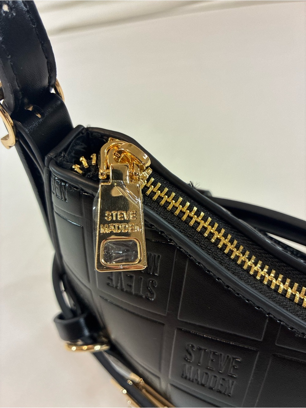 Steve Madden Black Quilted Mini Shoulder Bag with Gold Accents - Picture 3 of 11
